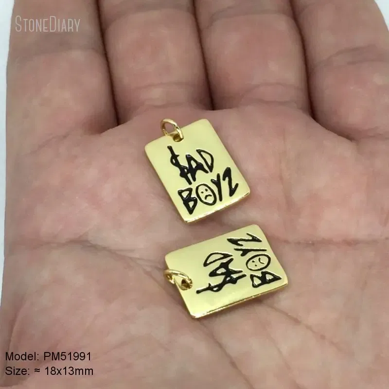 Metal color: Platinum Plated - 10Pcs Letter Sadboyz or Sadgirls Black Enamel  Copper Gold Color Pendant Charms for Jewelry Making