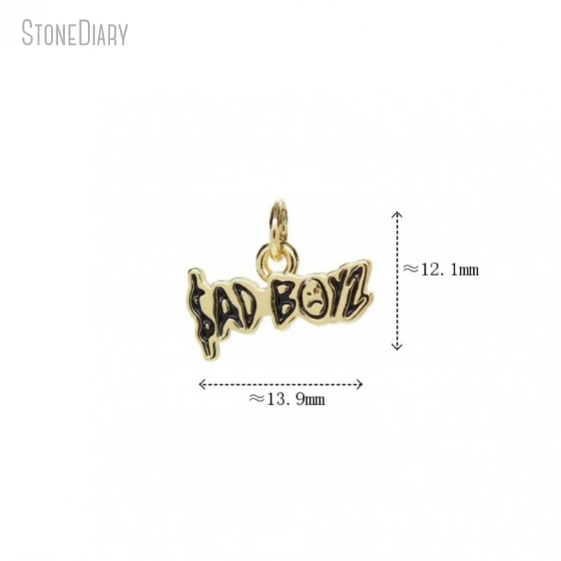 Metal color: Platinum Plated - 10Pcs Letter Sadboyz or Sadgirls Black Enamel  Copper Gold Color Pendant Charms for Jewelry Making