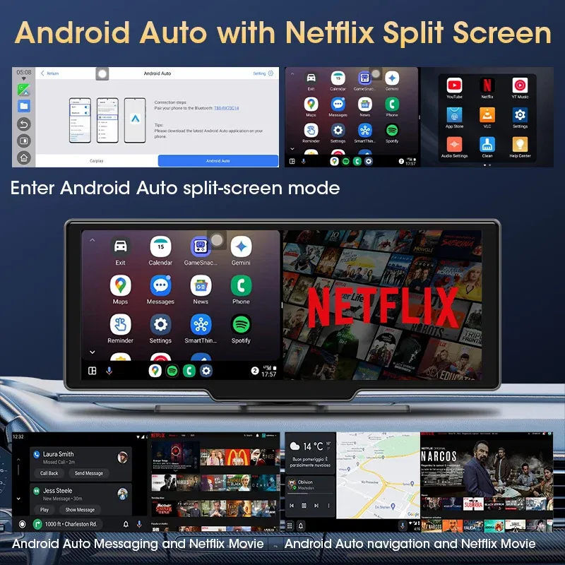 Color: Silver - JMCQ Universal 10.26" Android WIFI Car Multimedia Player Bluetooth Wireless Carplay auto Monitor Screen for YouTube for Netflix