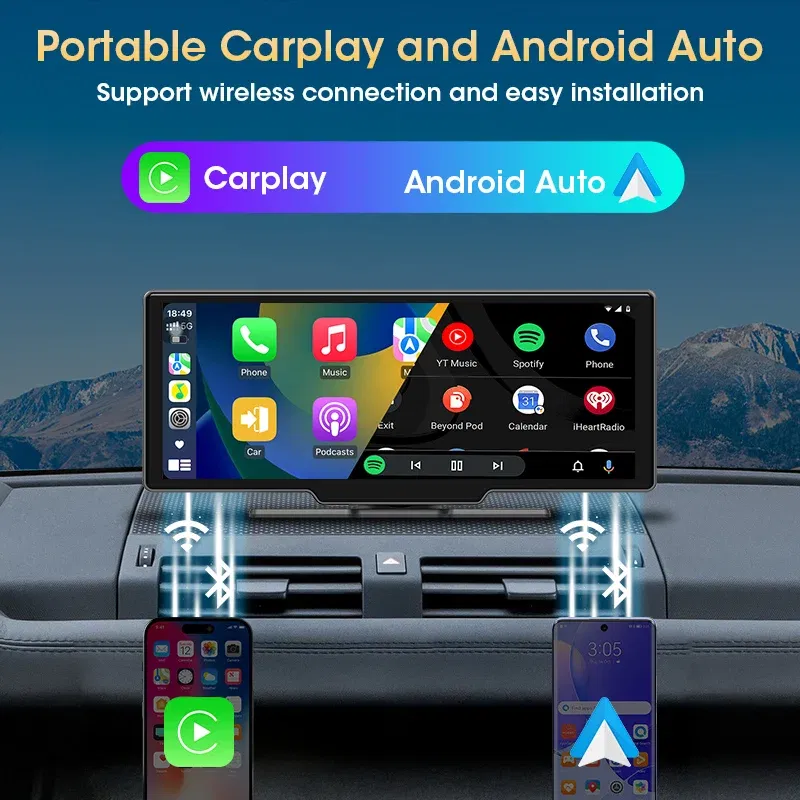 Color: Silver - JMCQ Universal 10.26" Android WIFI Car Multimedia Player Bluetooth Wireless Carplay auto Monitor Screen for YouTube for Netflix