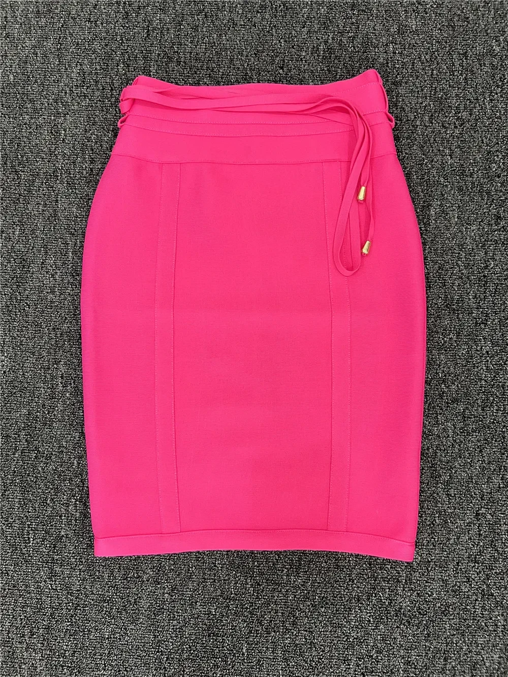 Color: WHITE, Size: L - 4 Colors Women Hot Pink Black White Bodycon Bandage Skirt Designer High Street Party Club Pencil Skirt 55cm
