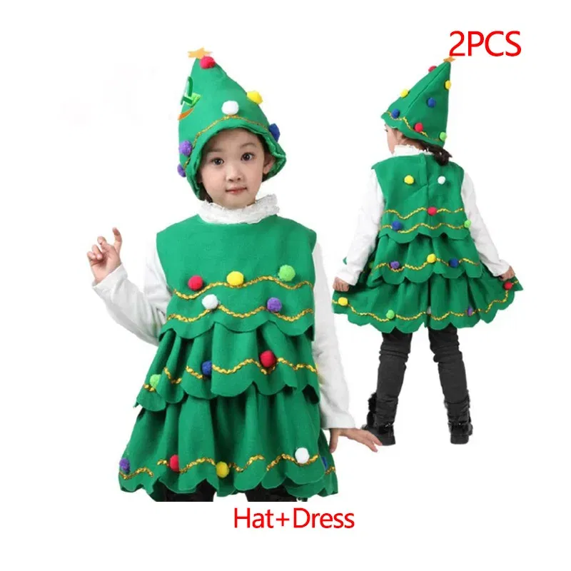 Color: Coffee, Kid Size: 12 - New Year Kids Santa Claus Costume Green Elf Cosplay Christmas Carnival Party Fancy Dress for Girls Boys Red Xmas Clothes Set