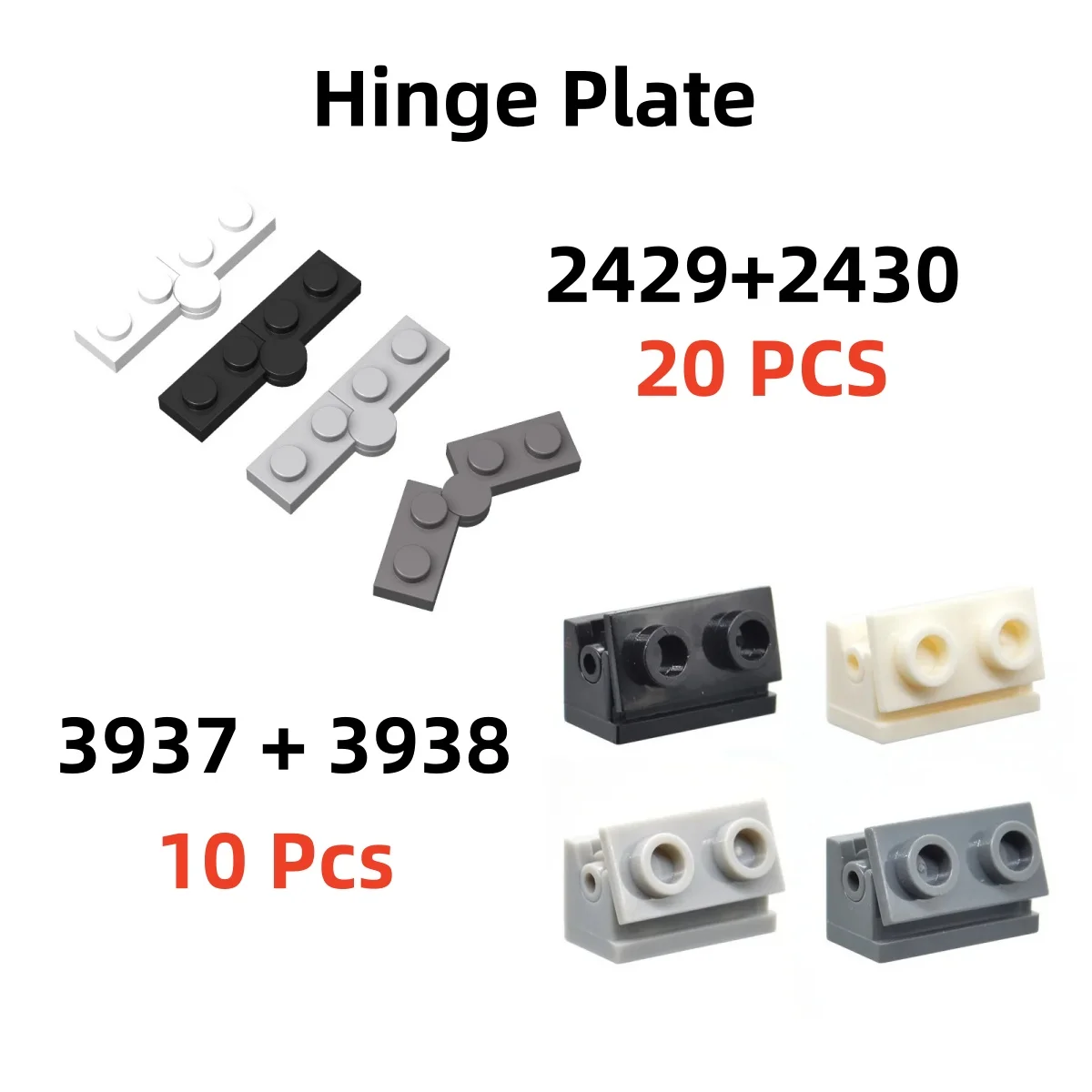 Color: black - 10/20 Pair/Lot Buildings Blocks 2429 2430 3937 3938 Hinge Plate 1 x 4 Swivel 1 x 2 Base and Top Brick Toy For High-Tech MOC Set