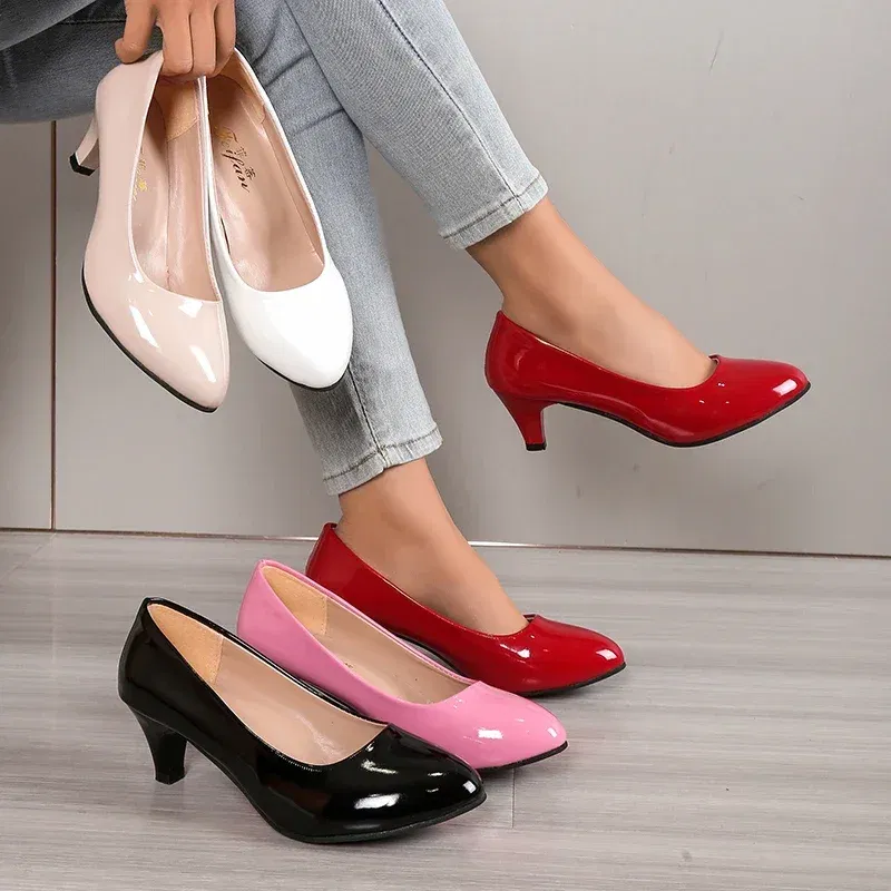 Color: Red, Shoe Size: 42 - Women Pumps Nude Shallow Mouth Women Shoes Fashion Office Work Wedding Party Shoes Ladies Low Heel Shoes Summer Heels Woeman