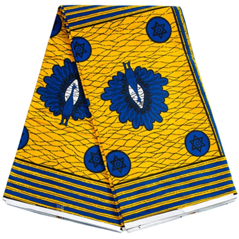 Color: Midnight Blue, length: 6 yards - 100% Cotton Nigerian Ankara Wax Lace Fabric 2024 High Quality Luxury African Rich Wax Lace Fabric 6 Yards for Women Dress