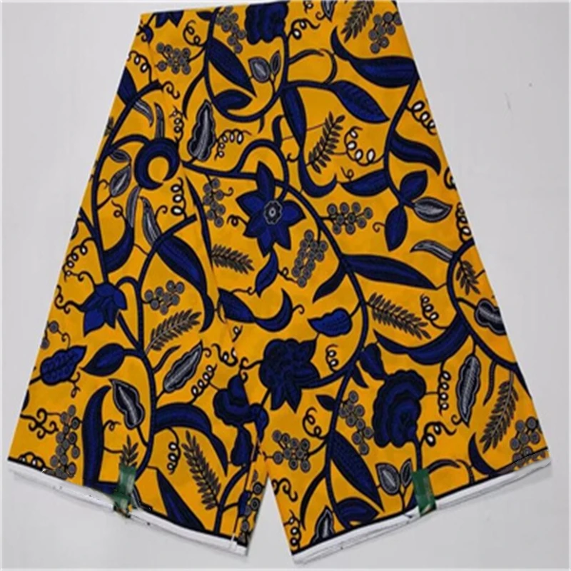 Color: Midnight Blue, length: 6 yards - 100% Cotton Nigerian Ankara Wax Lace Fabric 2024 High Quality Luxury African Rich Wax Lace Fabric 6 Yards for Women Dress