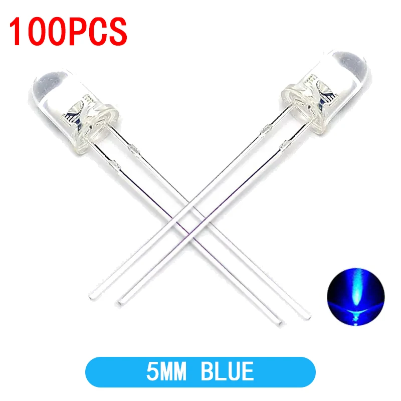 Color: Beige - 100pcs High quality Transparent Round 5mm Super Bright Water Clear Green Red White Yellow Blue Light LED Bulbs Emitting Diode