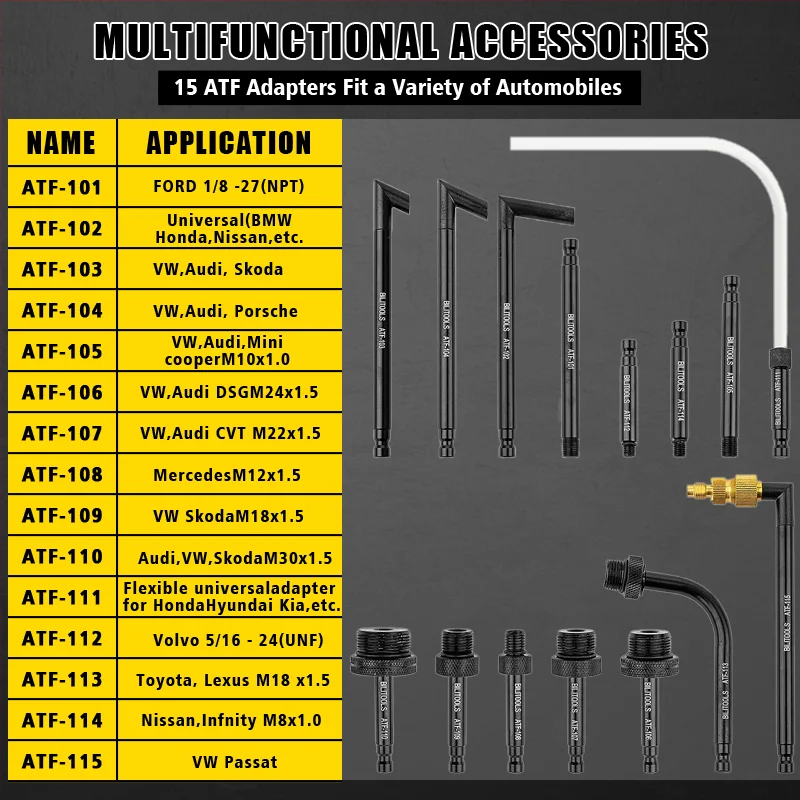 Color: Yellow, Ships From: Russian Federation - Pneumatic Transmission Oil Refilling Tool Oil Refill Filling ATF Adapters 10L /6LDispenser Pump Kit Fluid Extractor Adaptor 15Pc
