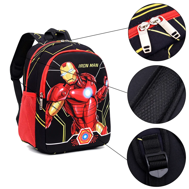 Color: Brown - Disney Marvel Series Backpack Boy's Primary School Schoolbag Double-layer Cartoon Spider-Man Backpack For Boys Gift