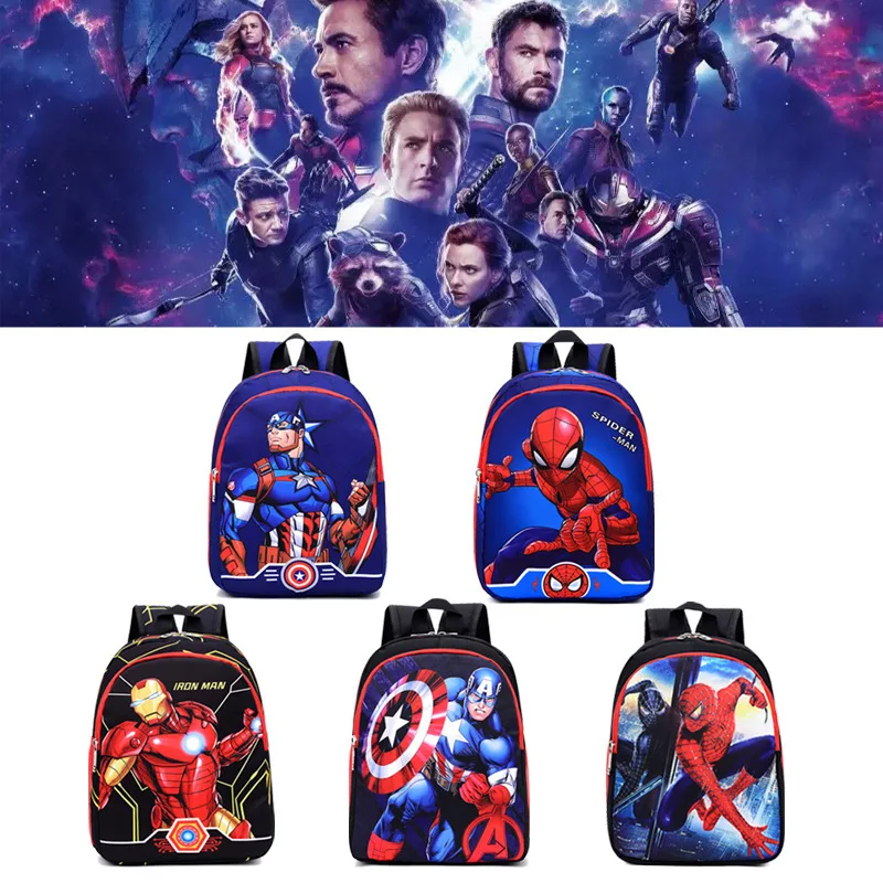 Color: Brown - Disney Marvel Series Backpack Boy's Primary School Schoolbag Double-layer Cartoon Spider-Man Backpack For Boys Gift
