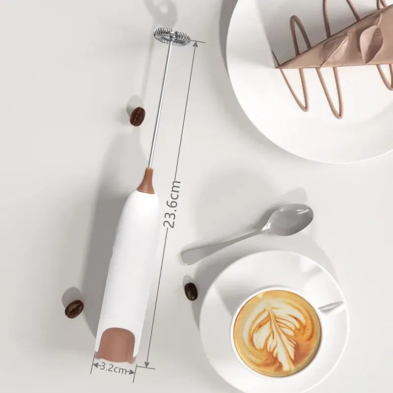 Color: Light Grey - Electric Milk Frother Kitchen Drink Foamer Mixer Stirrer Coffee Cappuccino Creamer Whisk Frothy Blend Egg Beater