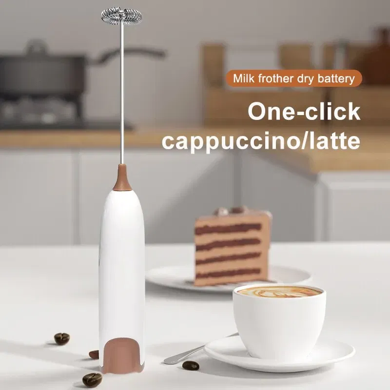 Color: Light Grey - Electric Milk Frother Kitchen Drink Foamer Mixer Stirrer Coffee Cappuccino Creamer Whisk Frothy Blend Egg Beater
