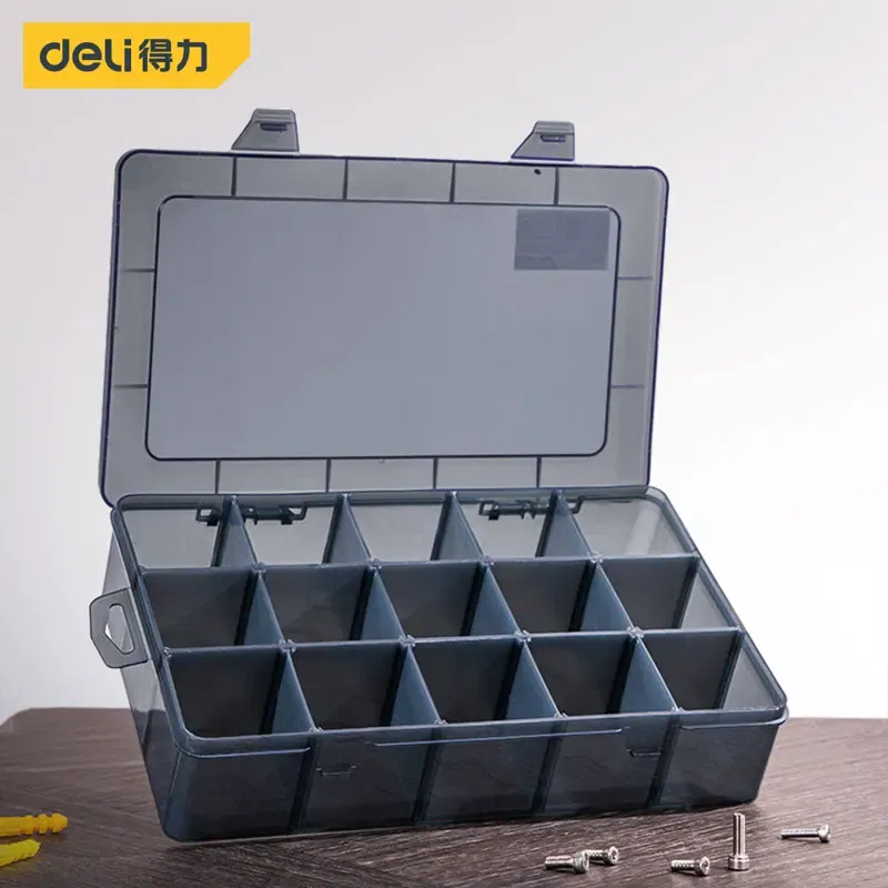 Color: Silver - 1Pcs Multi-lattice Slots Tool Case Storage Boxes Adjustable Transparent Tool Box Screw Craft Jewelry Accessories Organizer Box