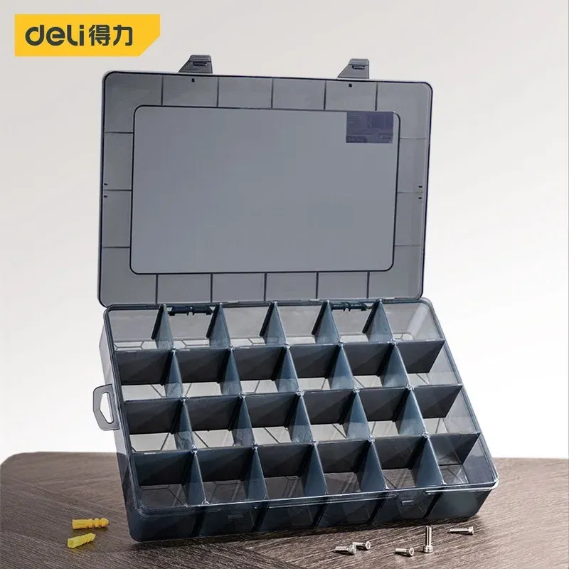 Color: Silver - 1Pcs Multi-lattice Slots Tool Case Storage Boxes Adjustable Transparent Tool Box Screw Craft Jewelry Accessories Organizer Box