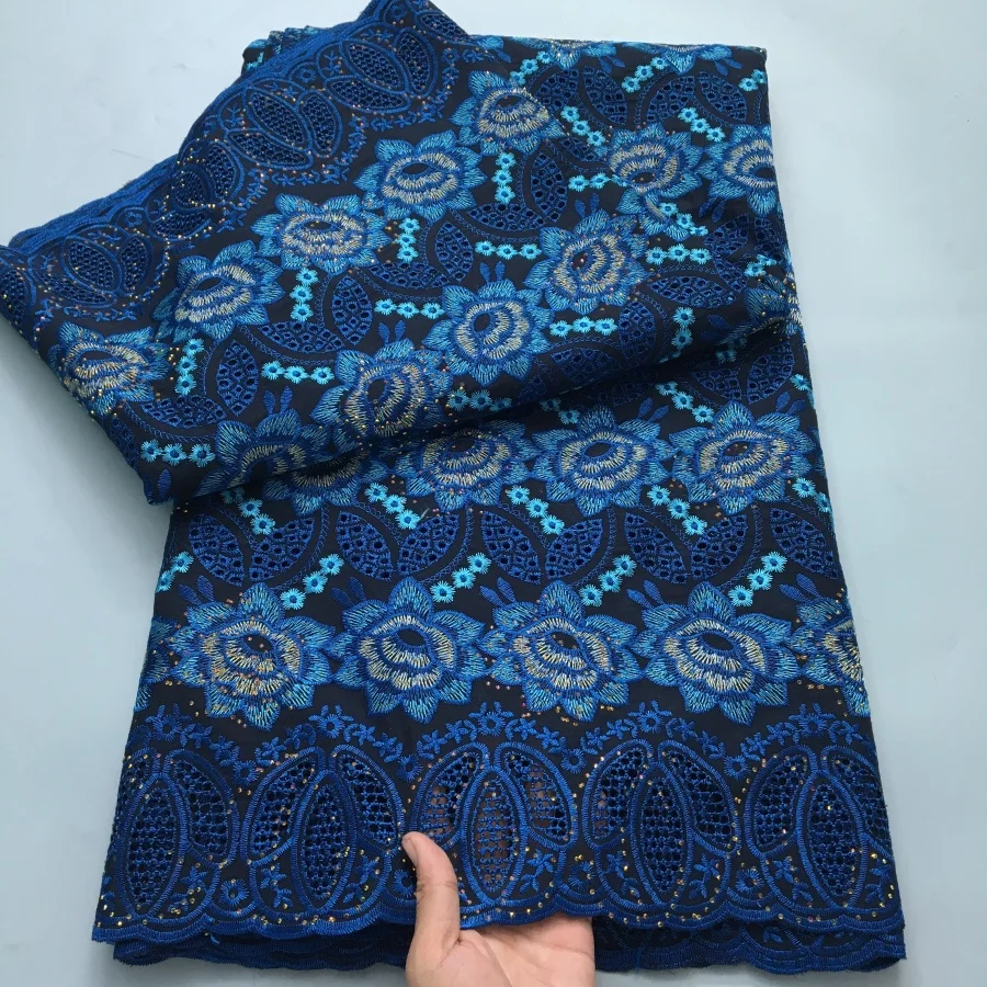 Color: WHITE, length: 5 yards, Width: 120cm - White Swiss Lace Fabric High Quality 5 Yards Embroidered Nigerian Cotton Lace Fabric 2025 African Party Dress for Women A4182