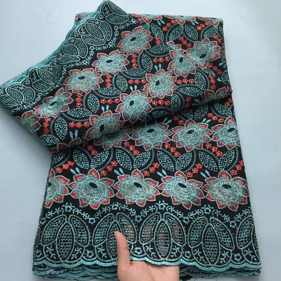 Color: WHITE, length: 5 yards, Width: 120cm - White Swiss Lace Fabric High Quality 5 Yards Embroidered Nigerian Cotton Lace Fabric 2025 African Party Dress for Women A4182