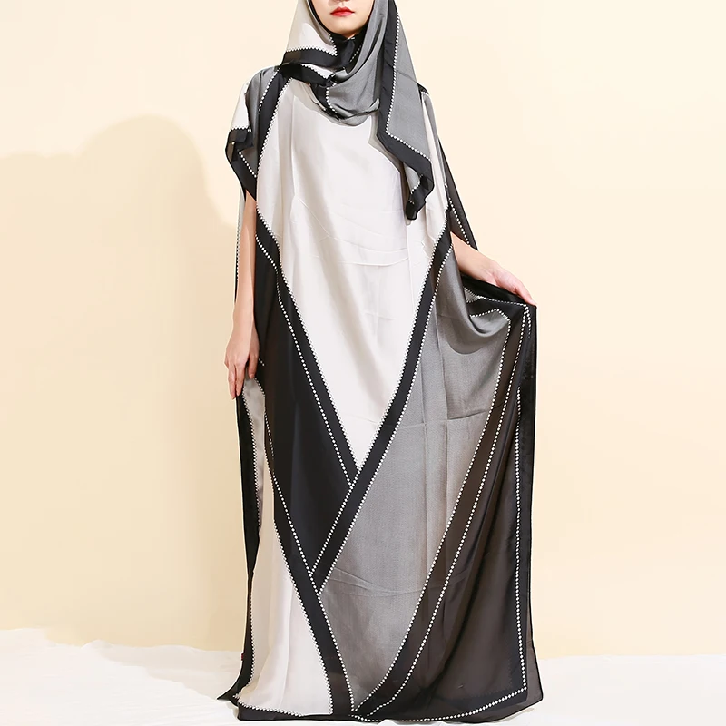 Color: Cream, Size: One Size - Elegant Muslim Long Dress Sequin Kaftan Robes Malaysia Dubai Arab Islam Abaya Islamic Clothing Caftan Elegant Splice Maxi Dress