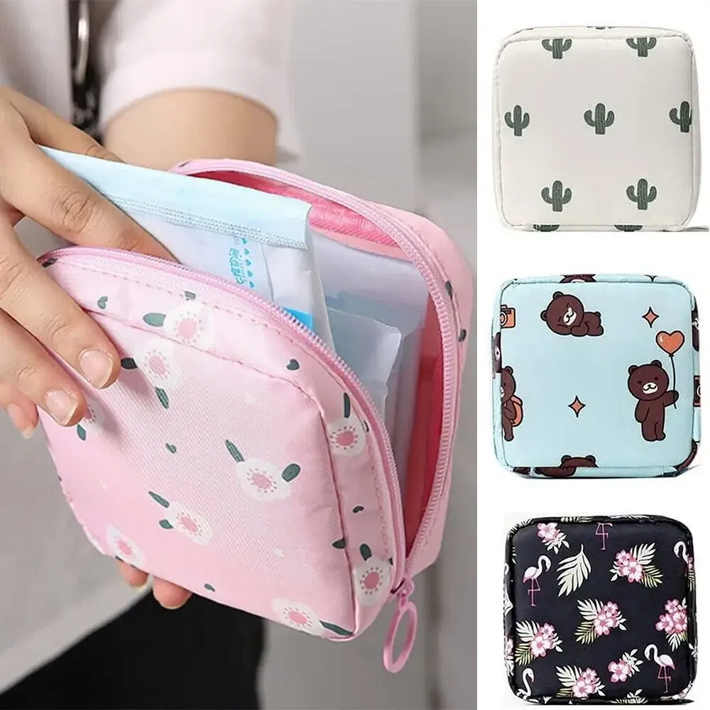 Color: black - Girl Napkin Credit Card Holder Headphone Case Coin Clip Sanitary Bag Change Purse Tamper-Proof Storage Bag Sanitary Mat Bag