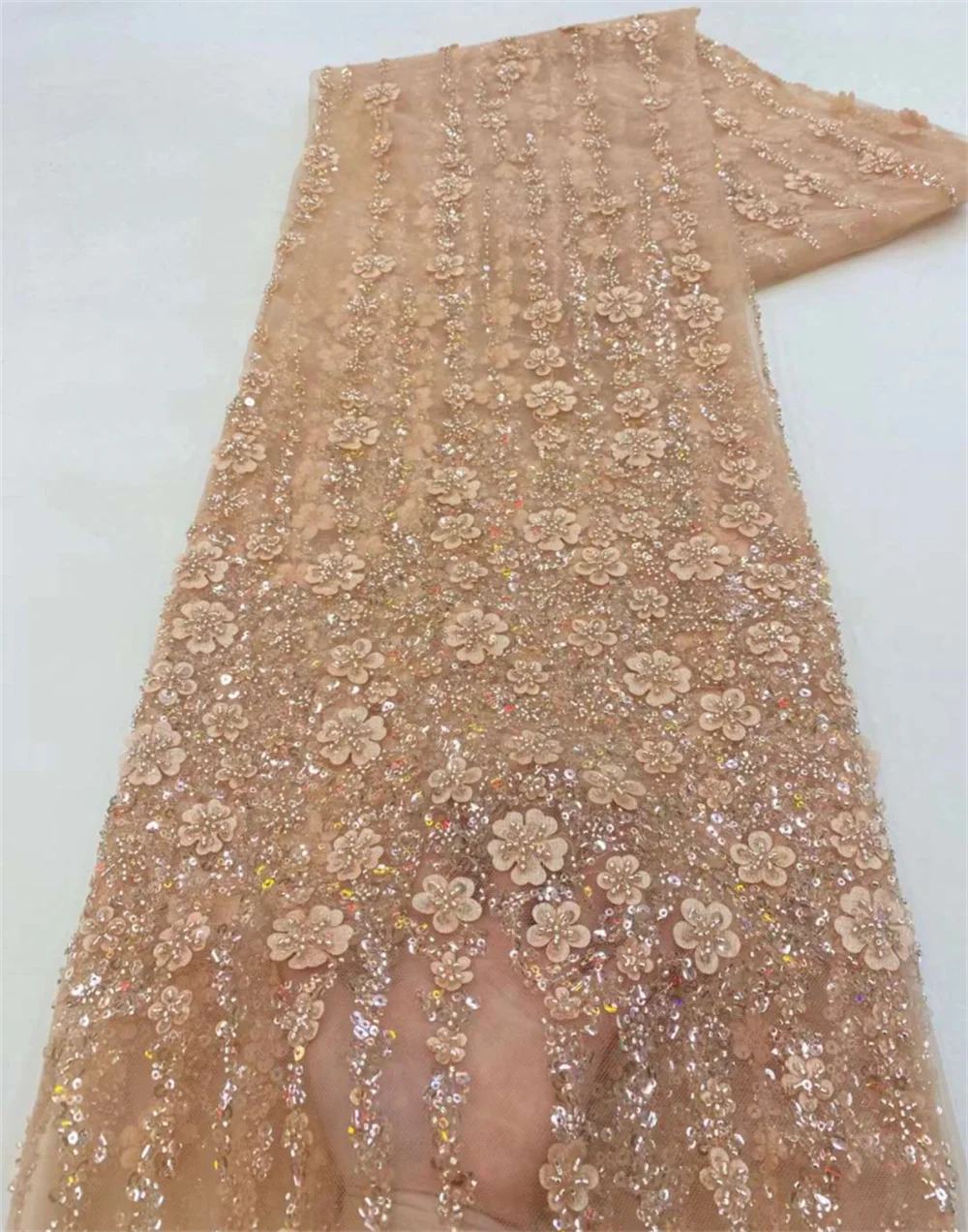 Color: black, Length: 5 yards, Width: 120cm - White African Beads Groom Tulle lace Fabric 2025 High Quality Sequins Embroidery French Tulle Laces For Nigeiran Party Dress