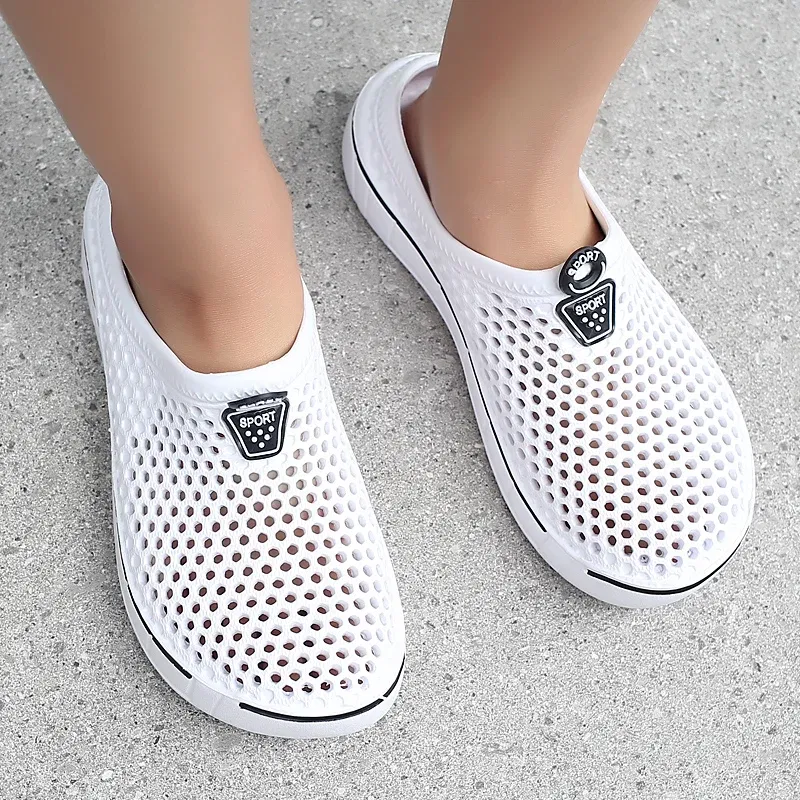 Color: black, Shoe Size: 36 - Men Slippers Beach Shoes Unisex Summer Hollow Outdoor Casual Men Beach Sandal Flip Flops Shoes Non-slip Size 36-45 Mens Slippers