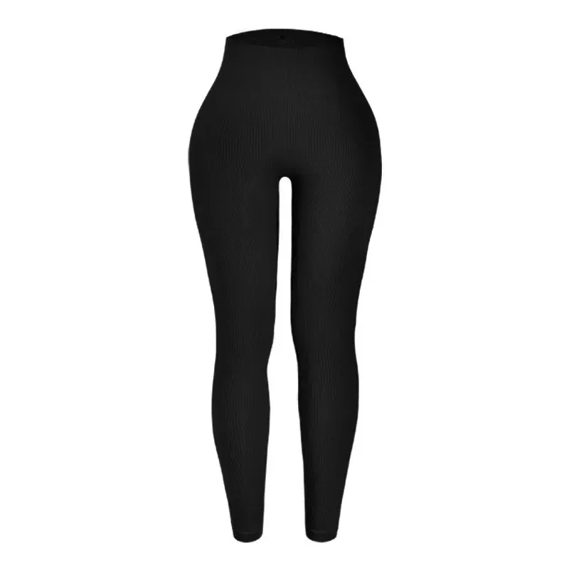 Color: Gold, Size: L - Seamless Knit Yoga Leggings Women Thread Solid Tights Gym Workout Running Stretchy High Waist Hip Liftting Skinny Gym Leggings