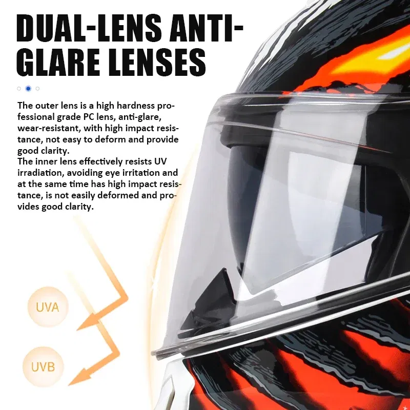 DOT Uchoose Approved Full Face Helmets Crash Motorbike Protective Gear Men Women Flip Up Helmet Motorcycle Visor Double Sun