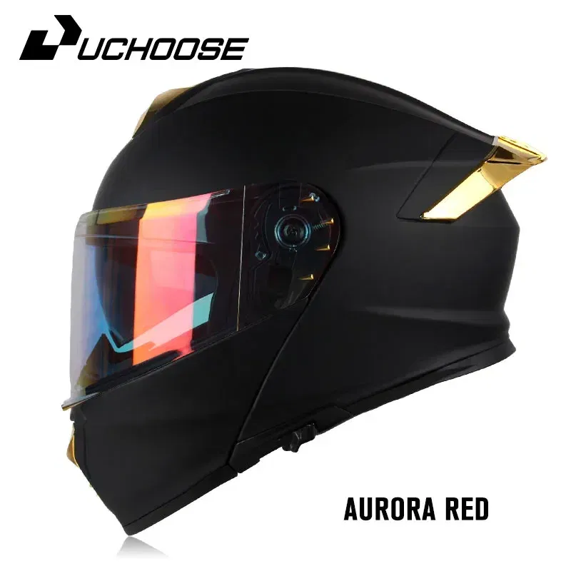 DOT Uchoose Approved Full Face Helmets Crash Motorbike Protective Gear Men Women Flip Up Helmet Motorcycle Visor Double Sun