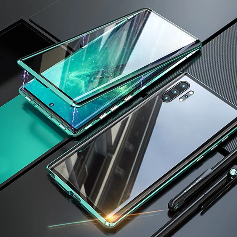 Color: Blue, Material: Plastic - Full Wrap Metal Bezel Case For Samsung Galaxy S23 S22 Ultra S21 S20 FE S24 Note 10 20 Lite Plus Double-Sided Glass Back Cover
