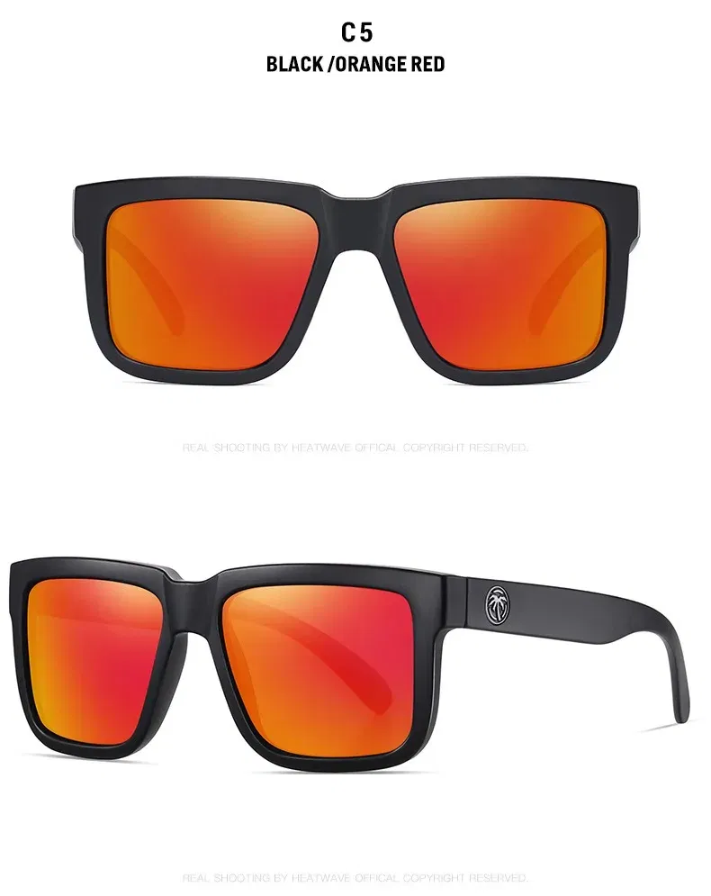 Lenses Color: Red - NEW High quality luxury Heat Wave brand Polarized sunglasses square Conjoined lens Women men sun glasses UV400HW02