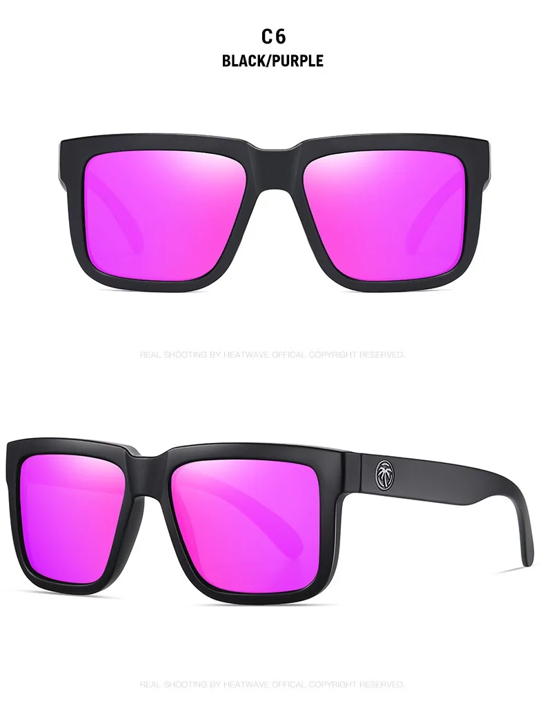 Lenses Color: Red - NEW High quality luxury Heat Wave brand Polarized sunglasses square Conjoined lens Women men sun glasses UV400HW02