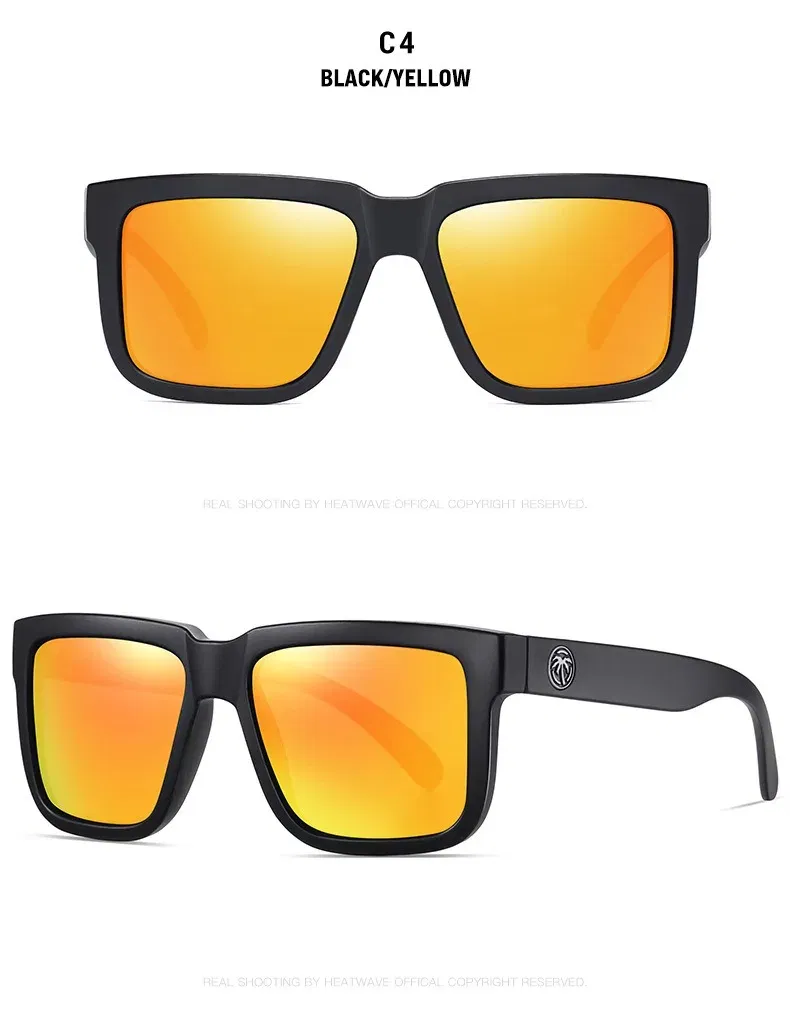Lenses Color: Red - NEW High quality luxury Heat Wave brand Polarized sunglasses square Conjoined lens Women men sun glasses UV400HW02