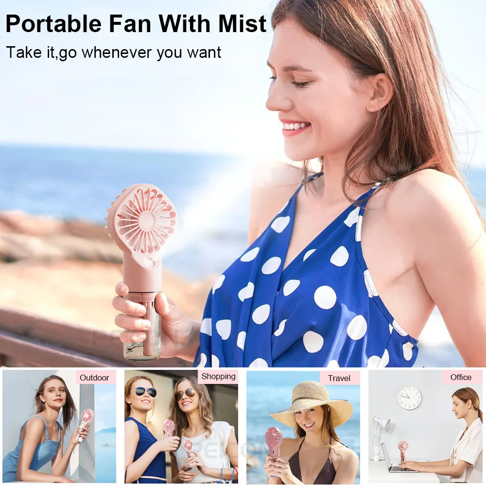 Color: Red - Portable Humidifier Fan Handheld Mist Fan Portable USB Mini Handheld Fan with Water Humidifier Rechargeable Mini USB Hand Fans