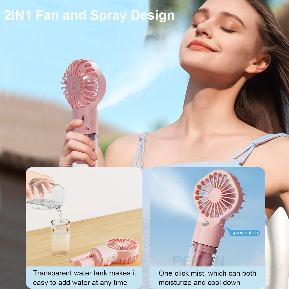 Color: Red - Portable Humidifier Fan Handheld Mist Fan Portable USB Mini Handheld Fan with Water Humidifier Rechargeable Mini USB Hand Fans