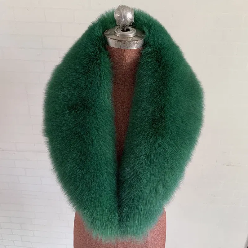 Color: Mint, Size: M - 100% Natural Real Fox Fur Collar For Women Men Coat Jacket Fur Scarf Winter Extra Large Size Neck Warmer Fur Scarf Shawls Wraps