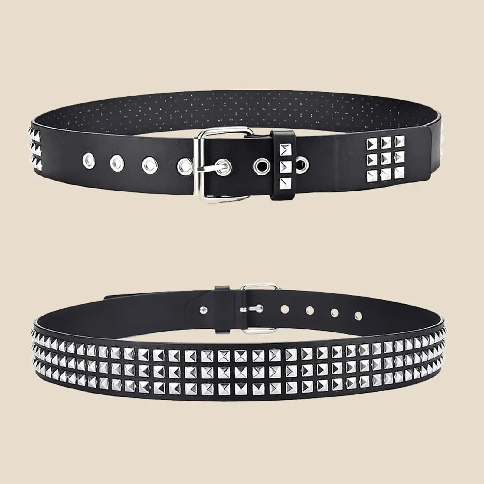 Color: khaki, Belt Length: 110cm - Fashion New Square Bead Rivet Belt Metal Pyramid Belt Men and Women Punk Hardware Jeans Belt Y2K Belt Designer Belt Women's Belt