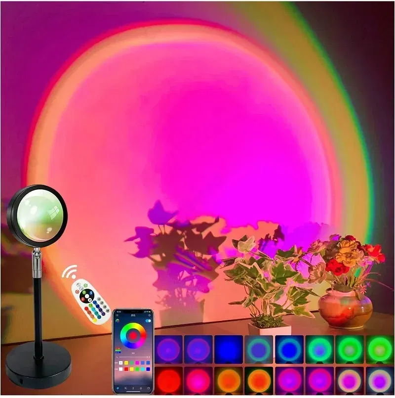 Color: WHITE - Intelligent LED Rainbow Sunset Projection Light Bar Coffee Shop Home Living Room Bedroom Background Wall Atmosphere Lighting