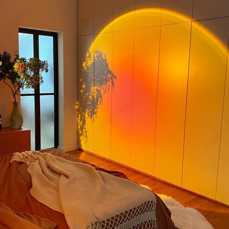 Color: WHITE - Intelligent LED Rainbow Sunset Projection Light Bar Coffee Shop Home Living Room Bedroom Background Wall Atmosphere Lighting