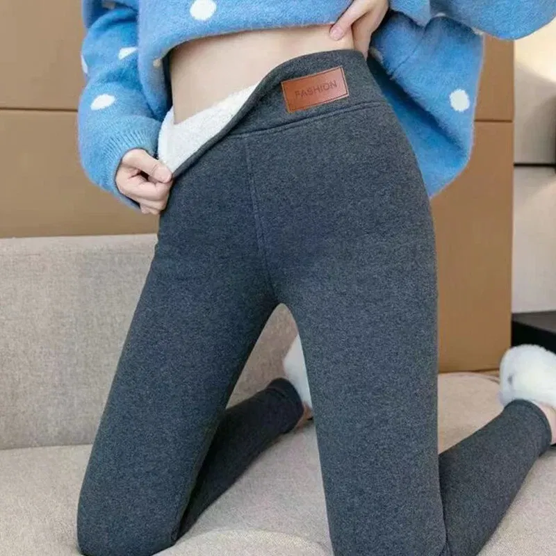 Color: Beige, Size: XL - Thermal Leggings Women Winter Warm High Waist Simplicity Warm Pants Fashion Black Elasticity Autumn Velvet Comfortable Leggins