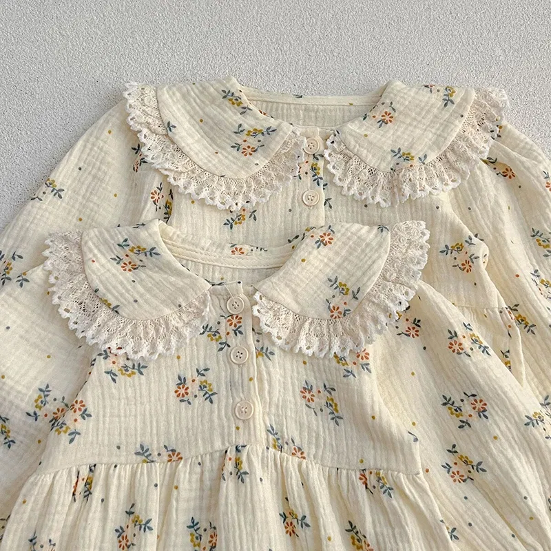 Color: Red, Size: Mother 4XL - Spring Baby Girls Long Sleeve Sweet Sisters Flower Print Dress Autumn Infant Rompers Kids Baby Girls Princess Clothes Rompers