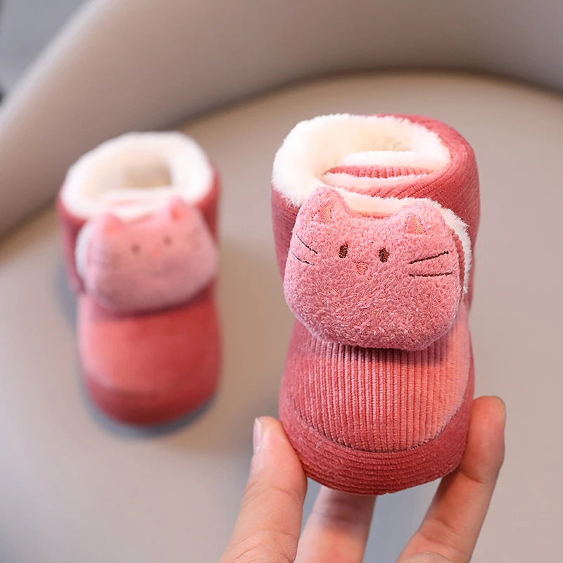 Color: WHITE, Baby Age: 7-12 Months - Winter New Cute Cartoon Baby Booties Boy Girl Boots Cotton Soft-Sole Non-Slip Warm Toddler First Walkers Infant Crib Shoes