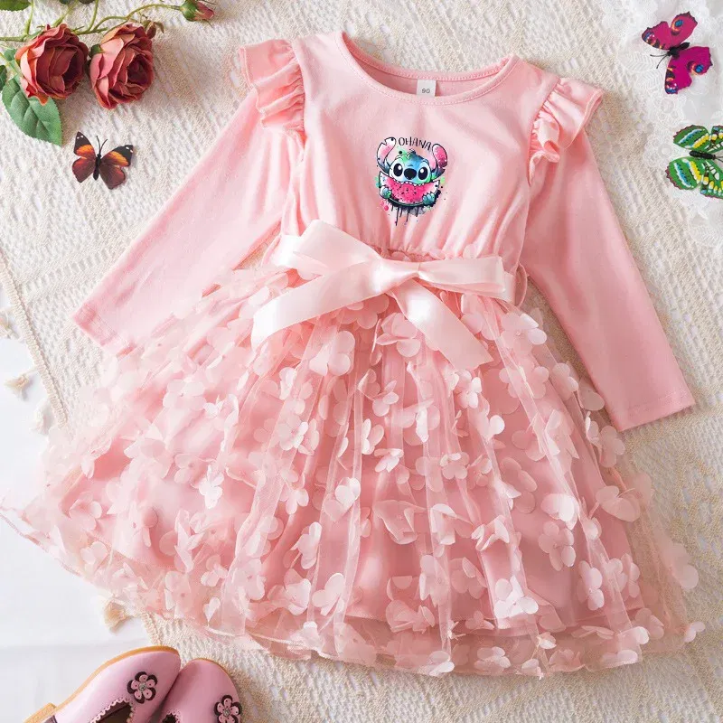 Color: PURPLE, Size: One Size, Height: 176 - Lilo Stitch Girl Baby Dresses Spring Autumn Child Long Sleeve Sweet Princess Dress Mesh Newborn Casual Dress Birthday Party 2-6Y
