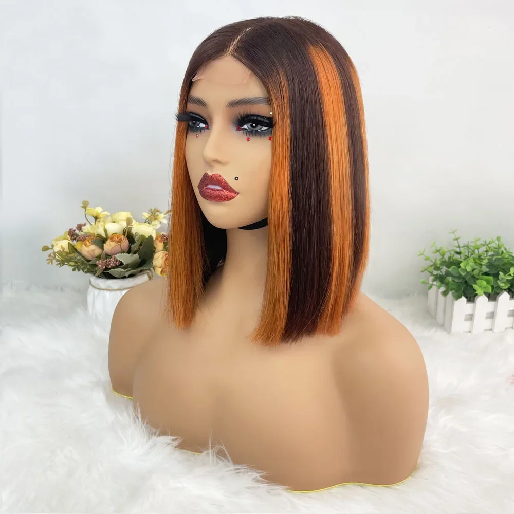 Hair Color: #33, Stretched Length: 10inches, Density: 100% - 250% Density Super Double Drawn Bob Wig Human Hair Gray Brazilian Straight 2x6 Glueless Lace Closure Wigs For Women Pre Plucked