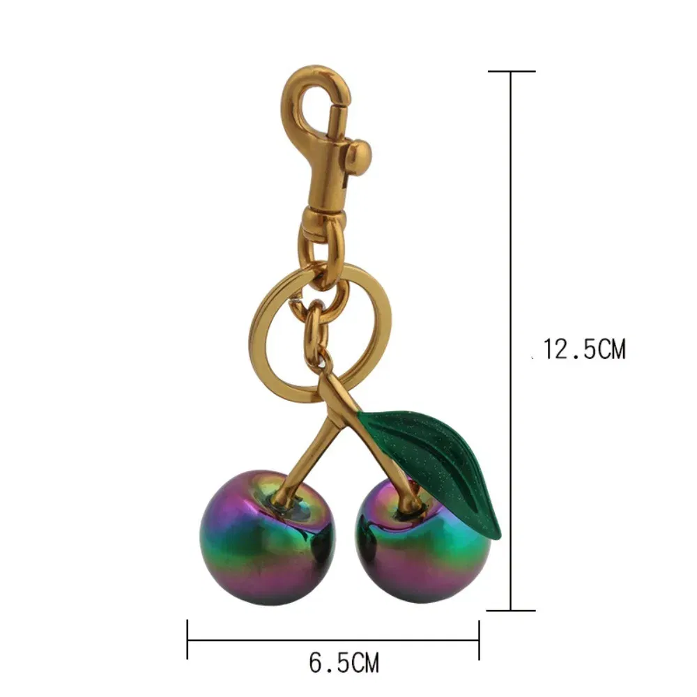 Color: Light Gold - Fashion Gradient Color Cherry Pendant Summer Fruits Cherries Pendant Keyring For Coach Handbag Shoulder Bags Accessories Gift