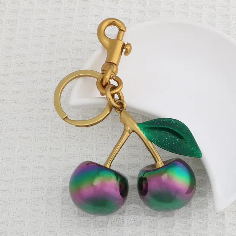 Color: Light Gold - Fashion Gradient Color Cherry Pendant Summer Fruits Cherries Pendant Keyring For Coach Handbag Shoulder Bags Accessories Gift