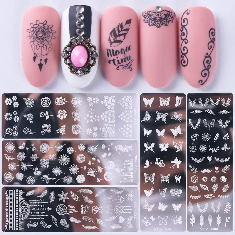 Color: SKY BLUE - 12Designs Retro Flower Butterfly Nail Art Templates Stamping Plate Snowflake Animal Lace Stamp Templates Plate Image Decor Tools
