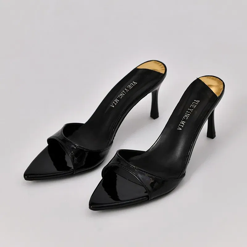 Color: WHITE, Shoe Size: 34 - Pointed Stiletto Heels Women Pumps Patent Leather 2024 Summer Designer Mule Sandals Elegant Sexy Office High Heels Women Shoes