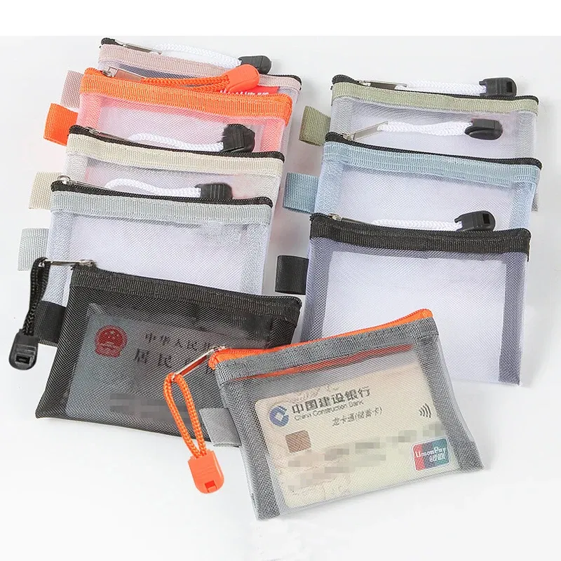Color: black - Mini Transparent Nylon Mesh Coin Bags Credit ID Card Organizer Portable Coin Purse Lipstick Earphone Data Line Key Storage Bag
