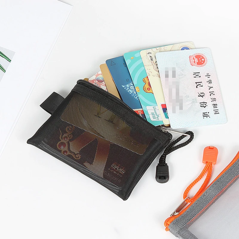 Color: black - Mini Transparent Nylon Mesh Coin Bags Credit ID Card Organizer Portable Coin Purse Lipstick Earphone Data Line Key Storage Bag