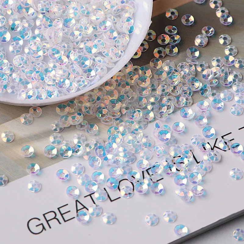Color: Laser Bright - 10g/pack 3mm Cup PVC Round Transparent Crystal Loose Sequins Sewing Wedding Craft Women Kids DIY Garment Nail Accessories
