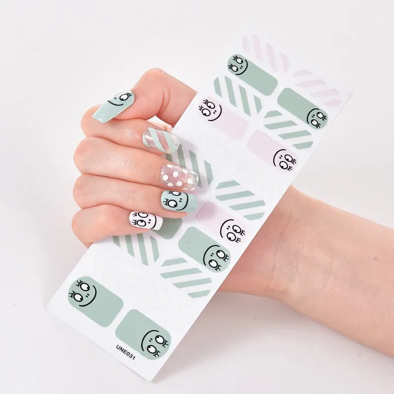Color: Blue White - 22 Tips/Sheet Solid Color And Striped Manicure Designer Nail Decals Nailart Sticker Full Beauty Nail Tape Manicure Self Adhesive